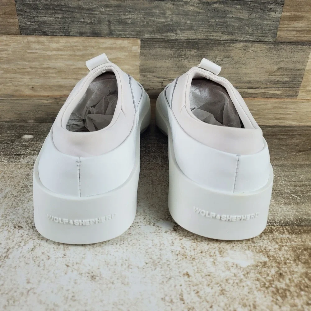 Wolf & Shepherd Cruise Tre Womens Shoes Sz 8 White Leather Upper Slip-On Sneaker